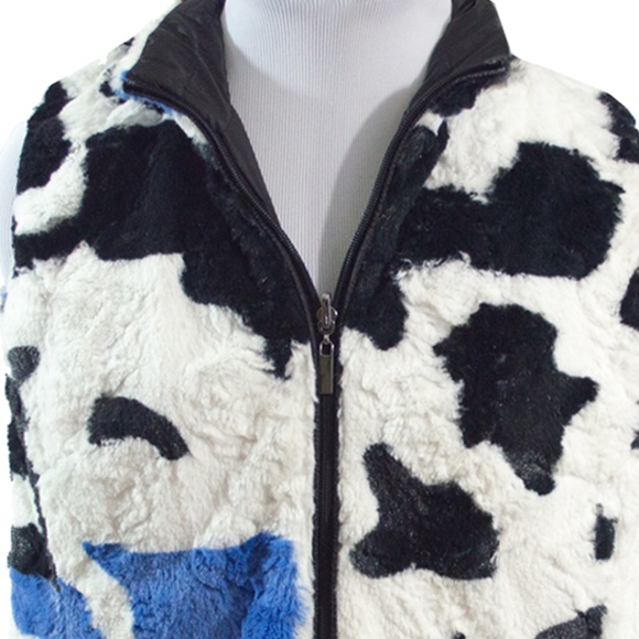 Funky Faux Fur Animal Print Reversible Vest M - Picture 2 of 7